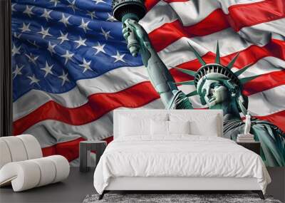 statue of liberty with america flag Wall mural