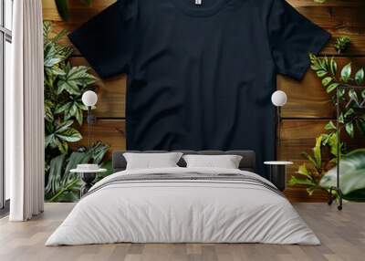 t-shirt mockup on wooden table Wall mural