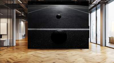 Two Basketballs on an Empty Court under the Moonlight Wall mural