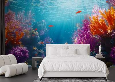 underwater with coral and fish Wall mural