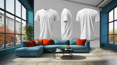 White T shirt mockup for design presentation, front, side, and back view Wall mural