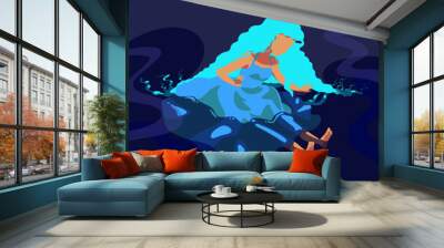 blue girl , girl in the water , women in the water , blue water Wall mural