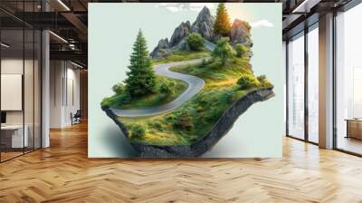 3d style, road illustration of green landscape isolated, travel and tourism in summer. Wall mural