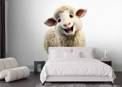 3d style , happy cute sheep cartoon character isolated on white background Wall mural