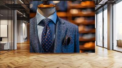 Detail of a tailored suit and tie set in a mens clothing shop symbol of professional elegance Wall mural