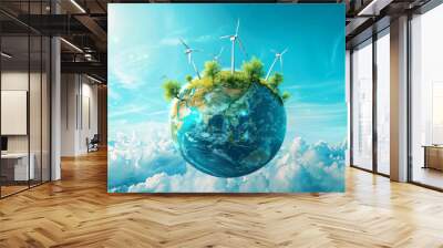 Futuristic 3D globe showcasing the rise of renewable energy sources across continents Wall mural