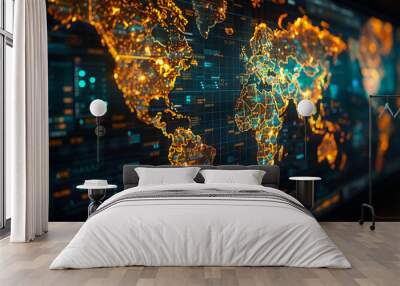 Global Business Expansion analyzing world maps on a widescreen Wall mural