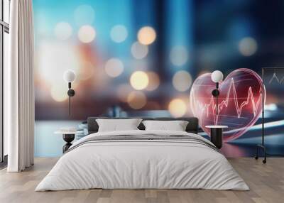 Heart Beats with medical background , service health and medical technology concept Wall mural