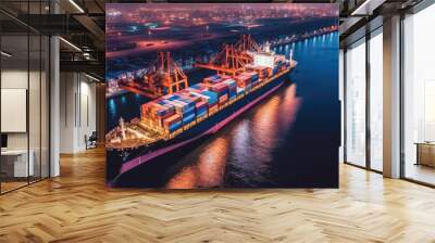 Industrial port with Logistics and transportation of International Container Cargo ship , commercial dock, harbor, cargo container , shipping , Created with Generative Ai Technology Wall mural