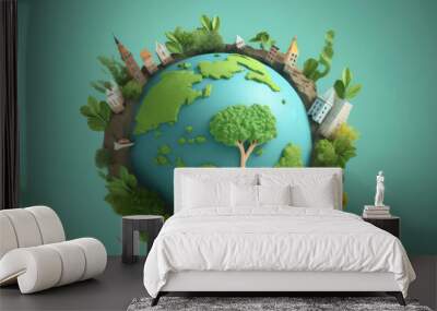 Paper cut , World environment and earth day concept , Save energy creative idea , Created with Generative Ai Technology Wall mural