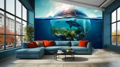 World Oceans Day Save Environment , Beautiful Underwater in wild nature of the Pacific Ocean , Created with Generative Ai Technology Wall mural