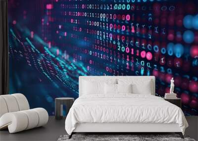 Abstract Digital Binary Data Stream with Vibrant Colors and Motion Effects Wall mural