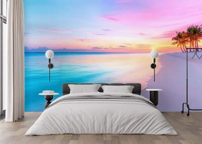 Serene Tropical Beach with Calm Ocean Waves at Sunset Wall mural