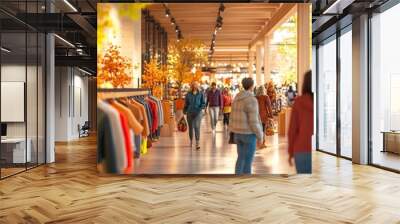 Vibrant Autumn Shopping Experience in a Bustling Retail Store with Shoppers Wall mural