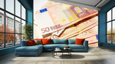 Euro banknotes stacked by value. Euro money concept Wall mural