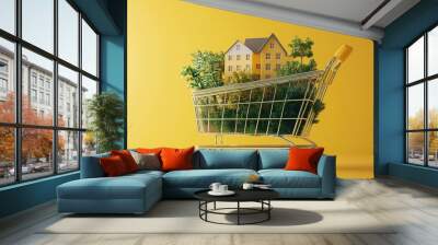 Real estate growth cart. 3d illustration Wall mural