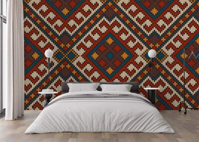 traditional tribal aztec seamless pattern on the wool knitted te Wall mural