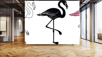 Flamingo Clipart Set - Outline, Silhouette	 & Pink Color
 Wall mural