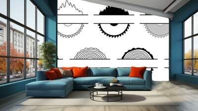 Woodworking Split Label Template Clipart Set - with Saw, Forest and Tree Rings Wall mural