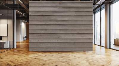 Rustic wood cladding texture with single window, horizontal unpainted old wood planks background, small offset wood framed window background Wall mural