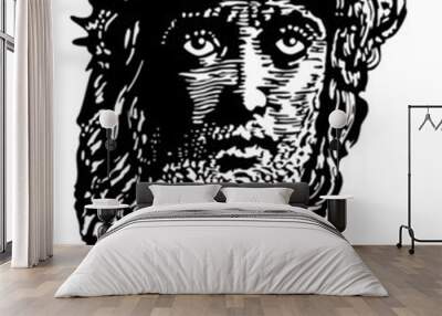 Engraving style portrait of Jesus vector Wall mural