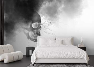 Angry ghost with black smoke on white background Wall mural