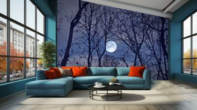 Beautiful full moon in blue sky over the forest Wall mural