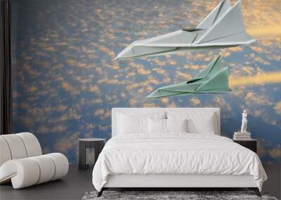 Fast flying jets far away from the sun in the morning Wall mural