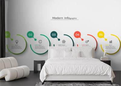 Modern infographic business template circle elements with 5 steps Wall mural