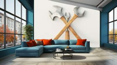 classic styled wrenches crossing on white background Wall mural