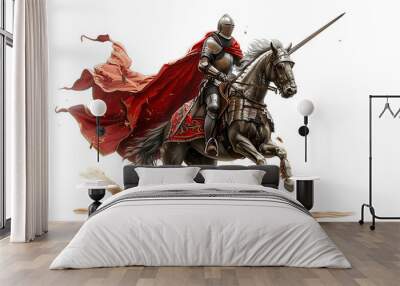 A knight riding a horse in full battle attire on a transparent background Wall mural