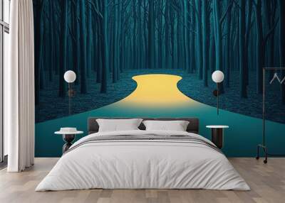 A glowing path through a dark forest, symbolizing hope and the concept of finding light in difficult times Wall mural