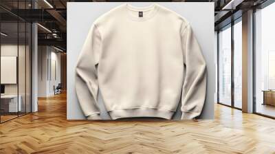 A plain beige sweatshirt  mockup with long sleeves is displayed on a neutral background, ideal for fashion and apparel presentations.  Wall mural