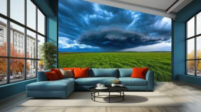 Cold front moving in with heavy clouds and wind, changing weather, turbulent atmosphere Wall mural