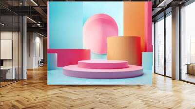 Creative director presenting a brand identity project, rightaligned, pastel background, high resolution, more clarity with clear light and sharp focus , high detailed , Wall mural