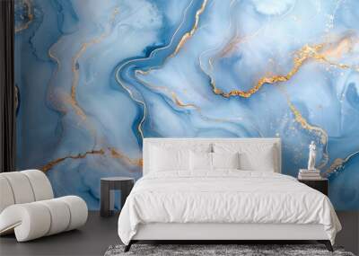 Elegant blue and gold marble pattern background resembling natural luxury stone textures  Wall mural