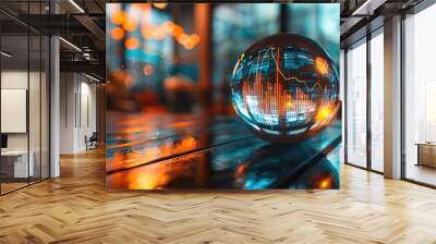 Financial forecast, crystal ball with charts, 3D illustration, prediction concept, copy space, more clarity with clear light and sharp focus , high detailed , Wall mural