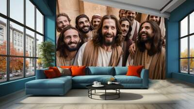 Imagining Jesus smiling with his disciples Wall mural