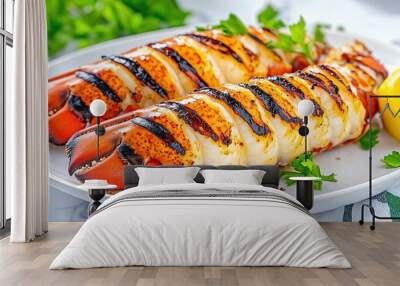 Juicy grilled lobster tail with garlic butter, glistening with flavor, luxurious seafood dish Wall mural