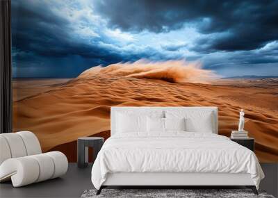 Windstorm blowing sand across a desert landscape, harsh weather, intense wind Wall mural