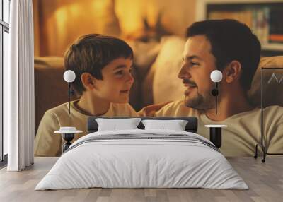 Heartwarming Moment Between Father and Son at Home Wall mural