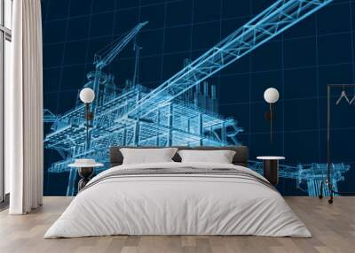 3D rendering , Blue screen Oil rig constructtion plant. Wall mural