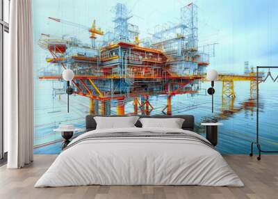 Banner wireframe overlay on  perspective oil rig, have copy for idea Wall mural