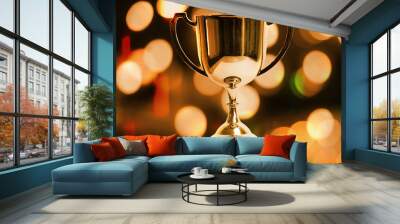 Winner trophy with abstract bokeh light background Wall mural