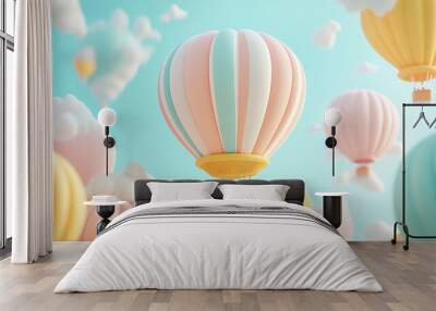 Colorful hot air balloons in a blue sky Wall mural