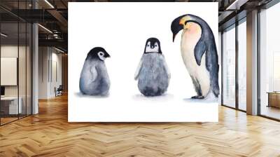 watercolor penguin set. isolated white background. Wall mural