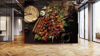 Bar B Q Plater Top view textured background restaurant style.  Wall mural