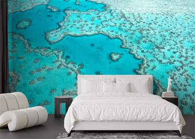 Aerial view of Great Barrier Reef in Whitsunday's Queensland Australia, famous love heart reef. Wall mural