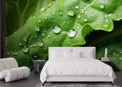 Vegetable leaf with water drops Wall mural