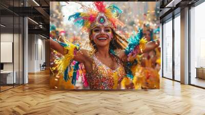 Carnival Celebration with Confetti and Woman in Colorful Costume Wall mural